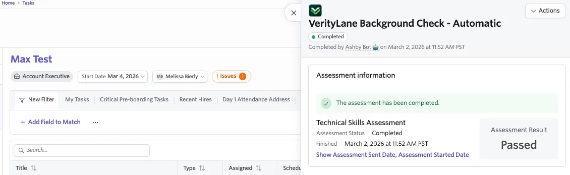 Screenshot showing an assessment integration workflow step with a status of Complete