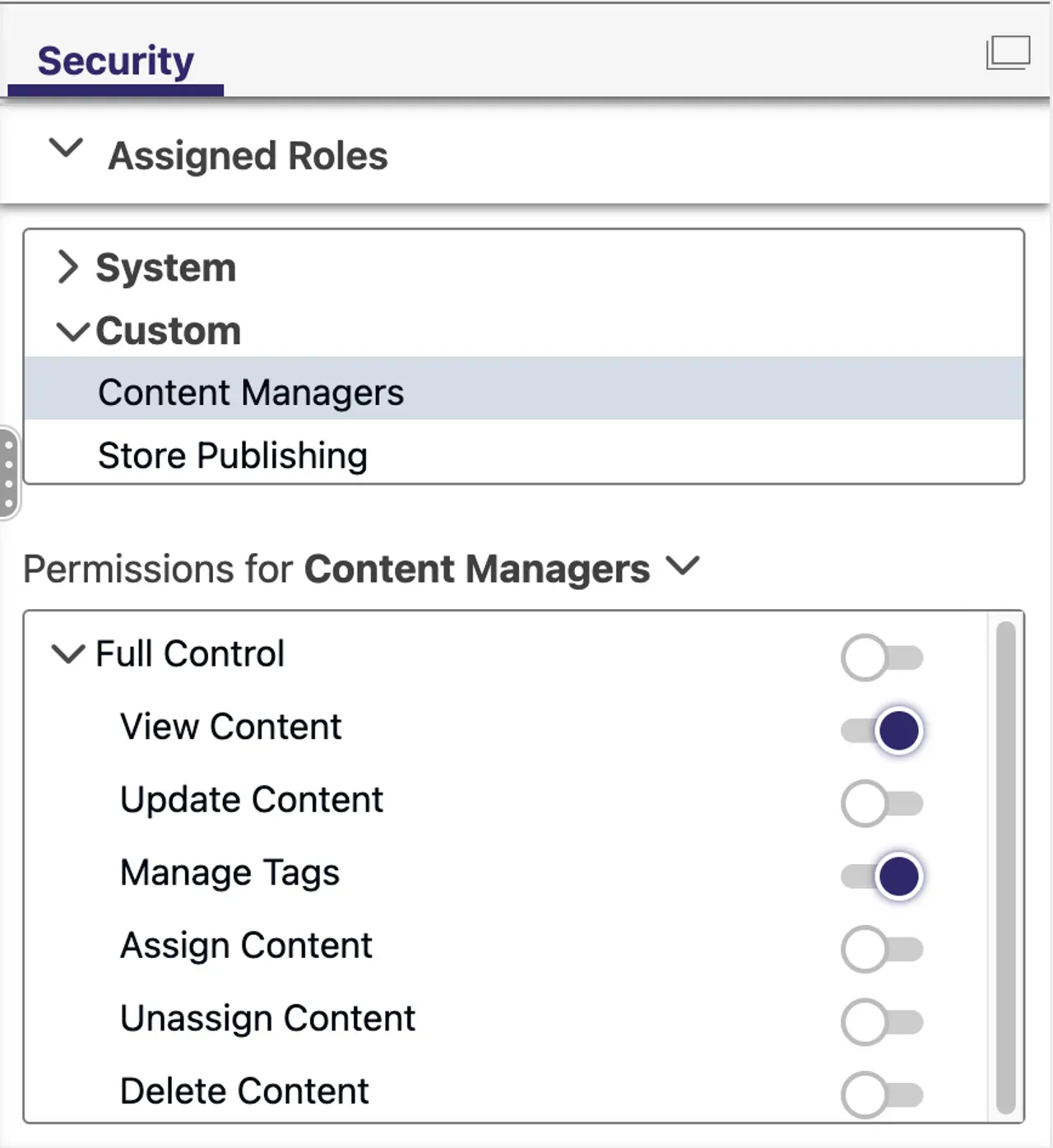 Object permissions for Content Managers