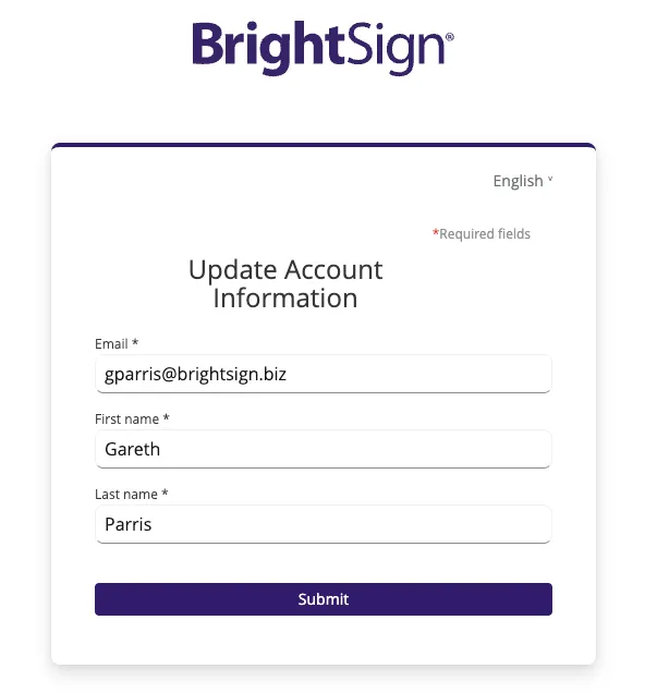 Formulario Update Account Information Formulario Update Account Information