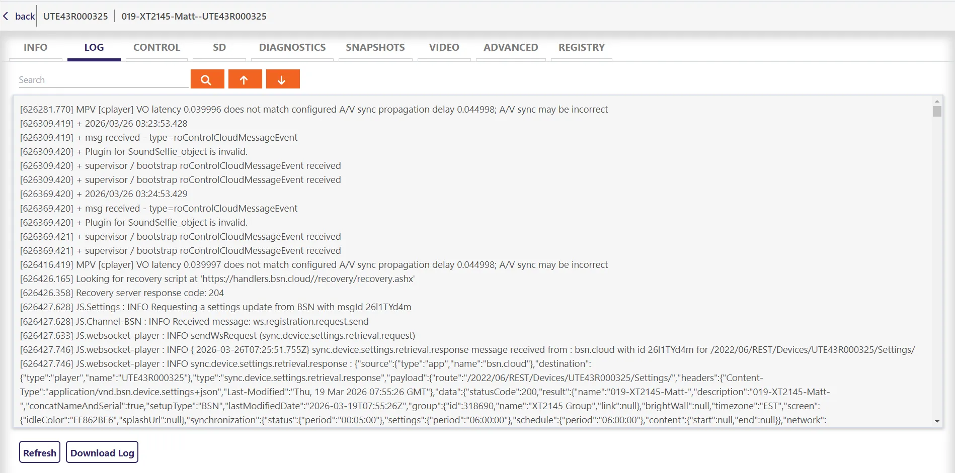 Descargar el registro del reproductor desde el DWS