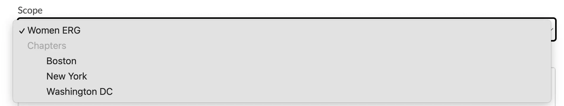 The About Us scope dropdown