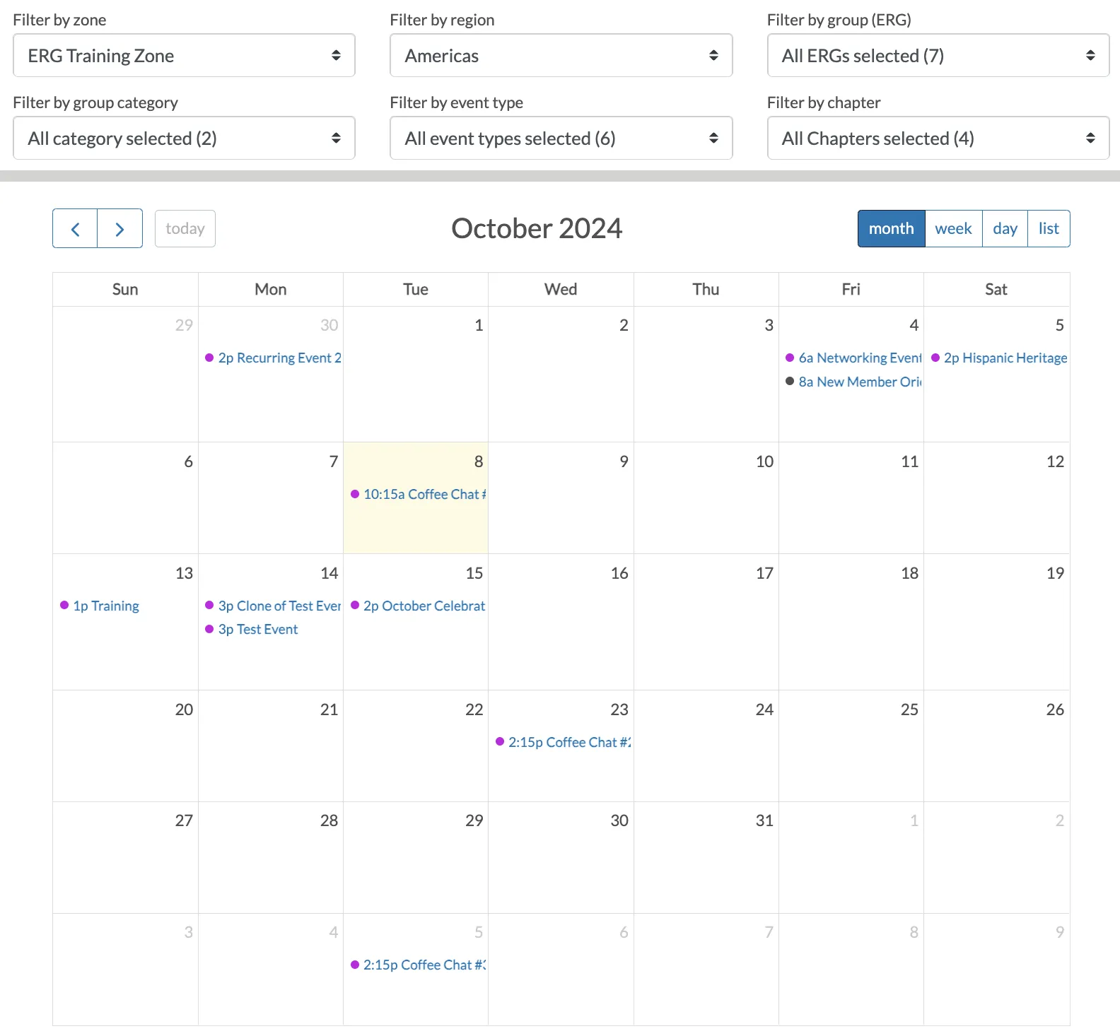 Month view of calendar