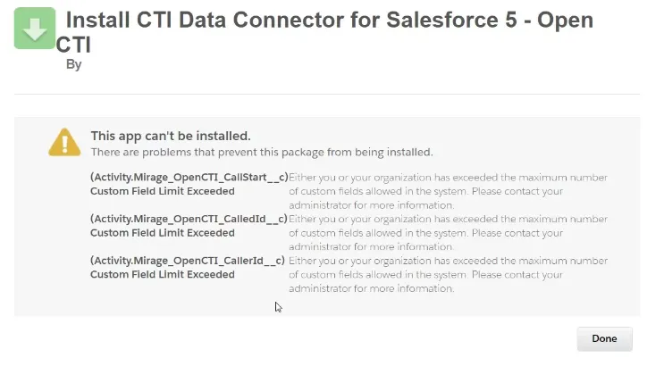 Error - custom field limit exceeded