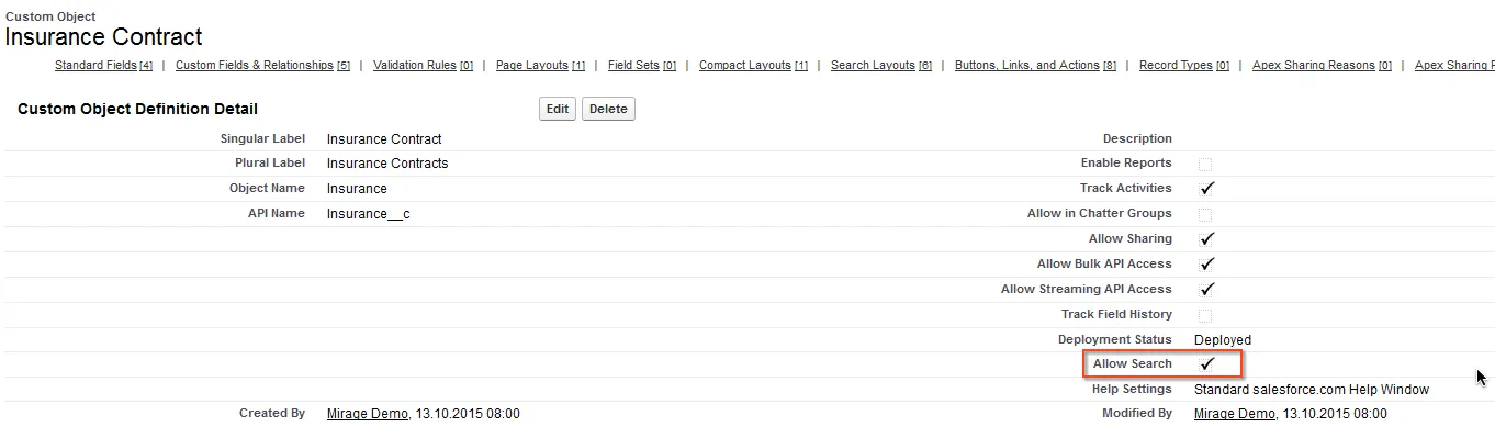Custom object - enable search