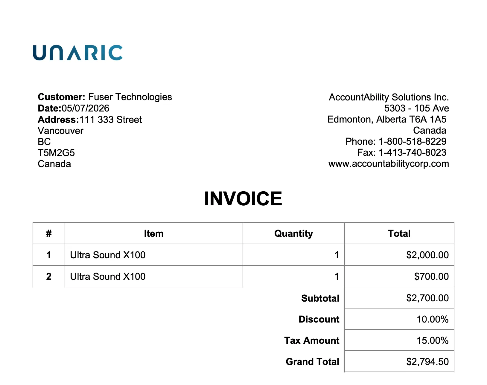 Invoice example