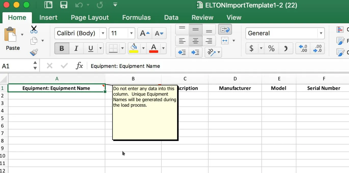 Note that the spreadsheet has float-over tips to assist with data compliance rules. Follow these rules to ensure that the data loads correctly. Note that the spreadsheet has float-over tips to assist with data compliance rules. Follow these rules to ensure that the data loads correctly.
