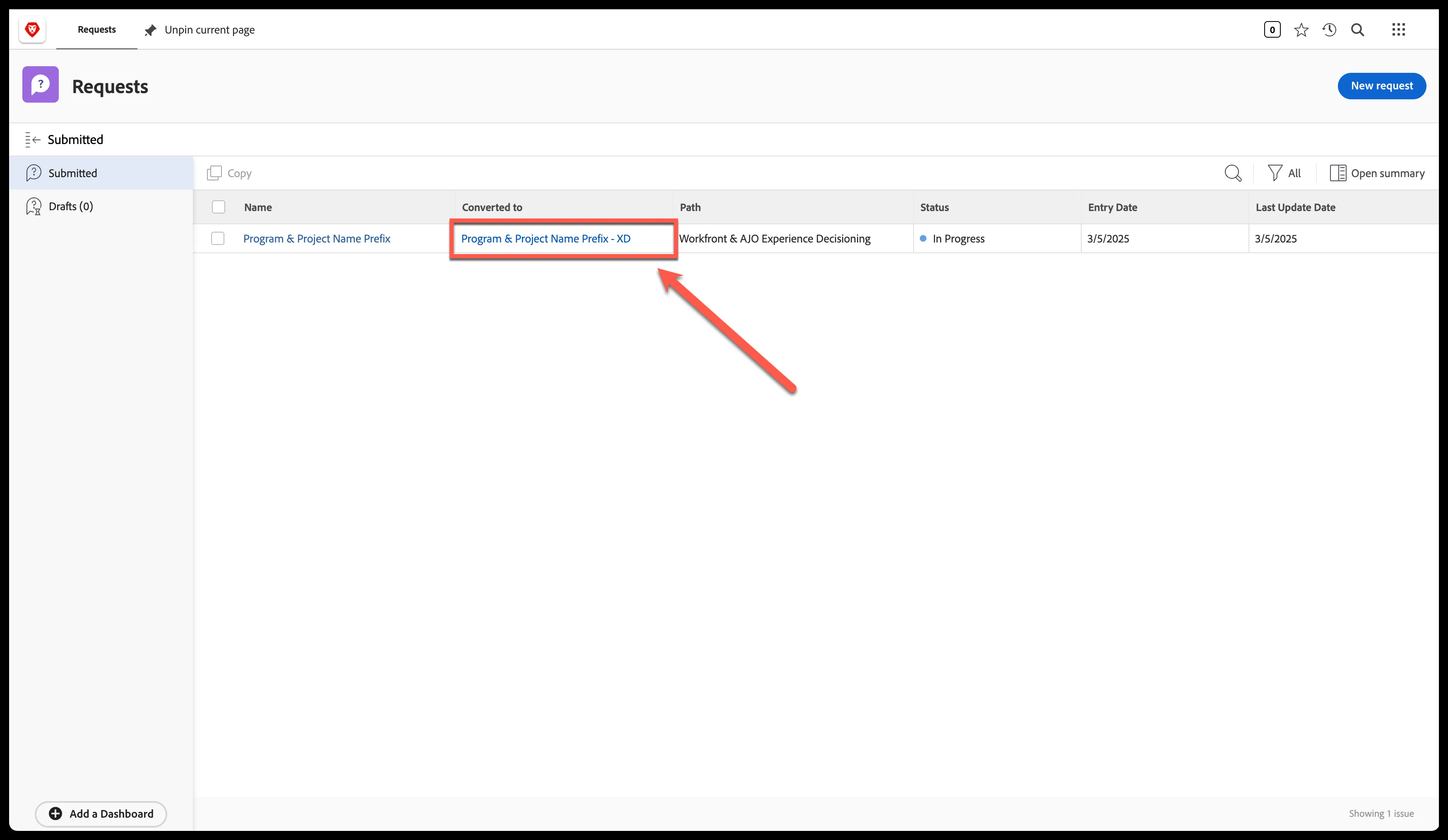 Submitted Request & Project Access Submitted Request & Project Access