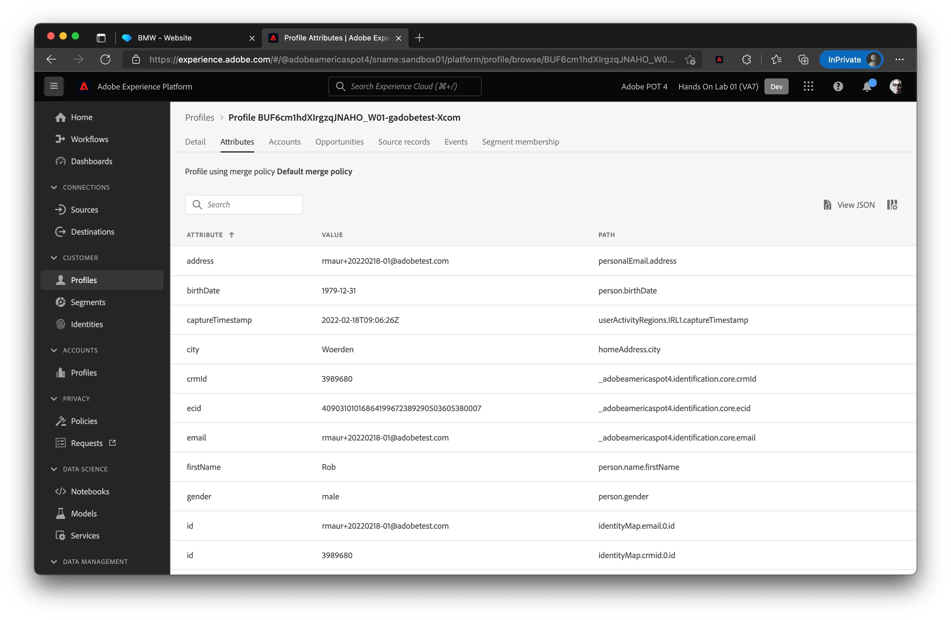 Profile attribute details Profile attribute details
