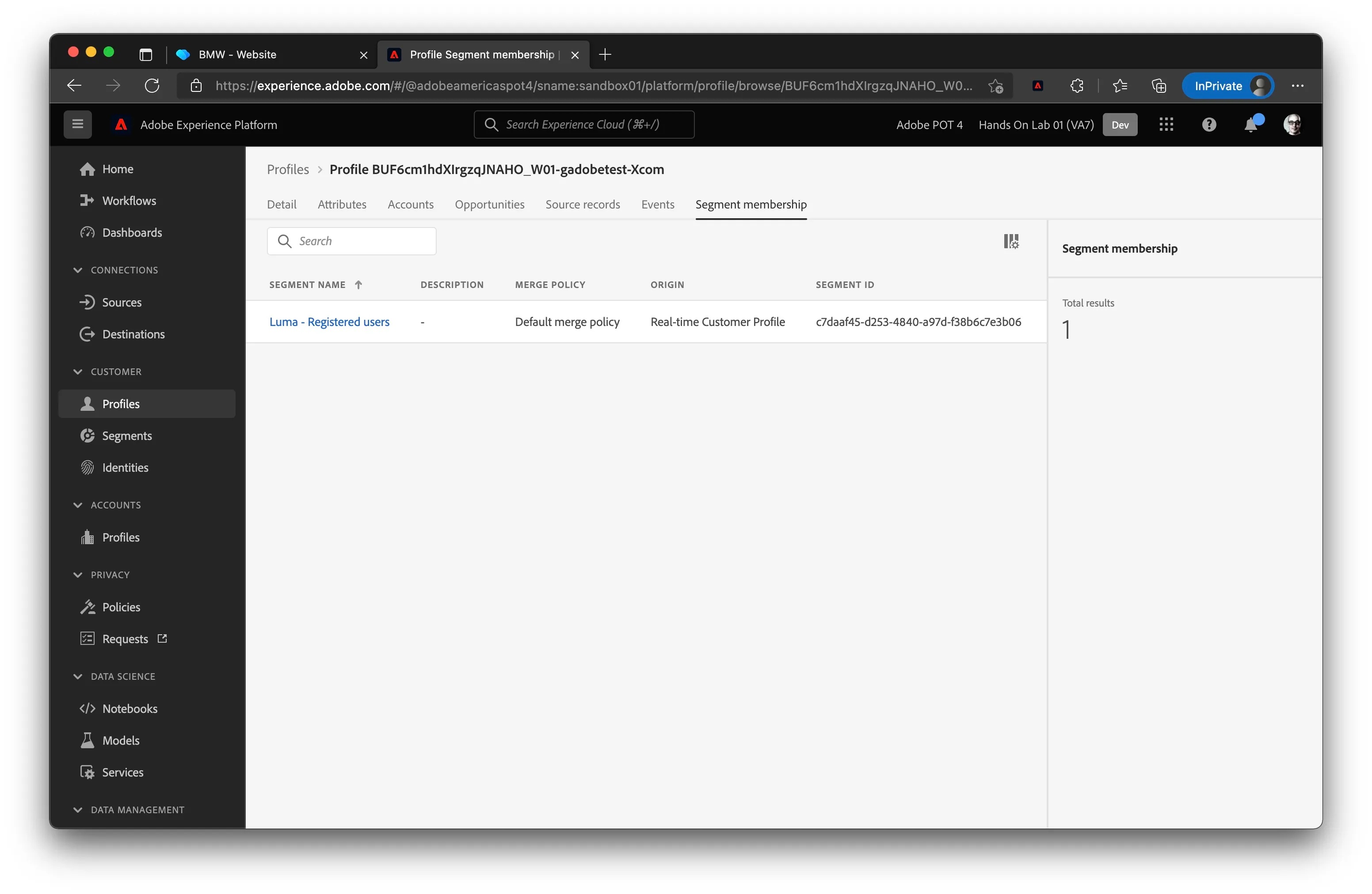 Profile segment memberships Profile segment memberships