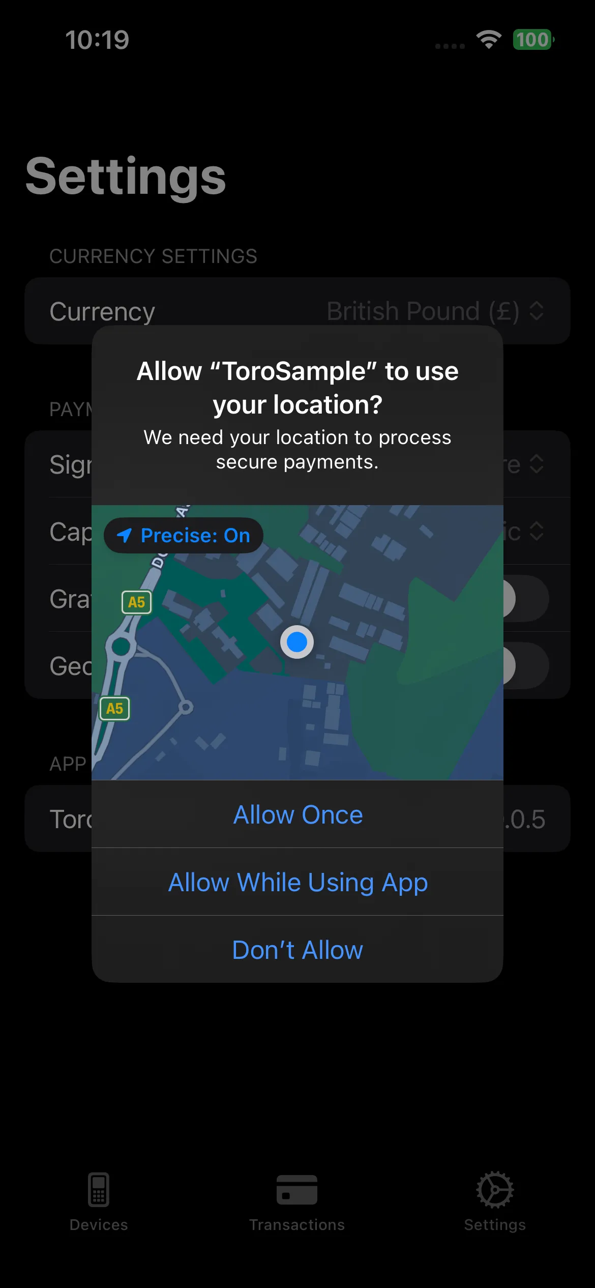 iOS Location Permission Dialog