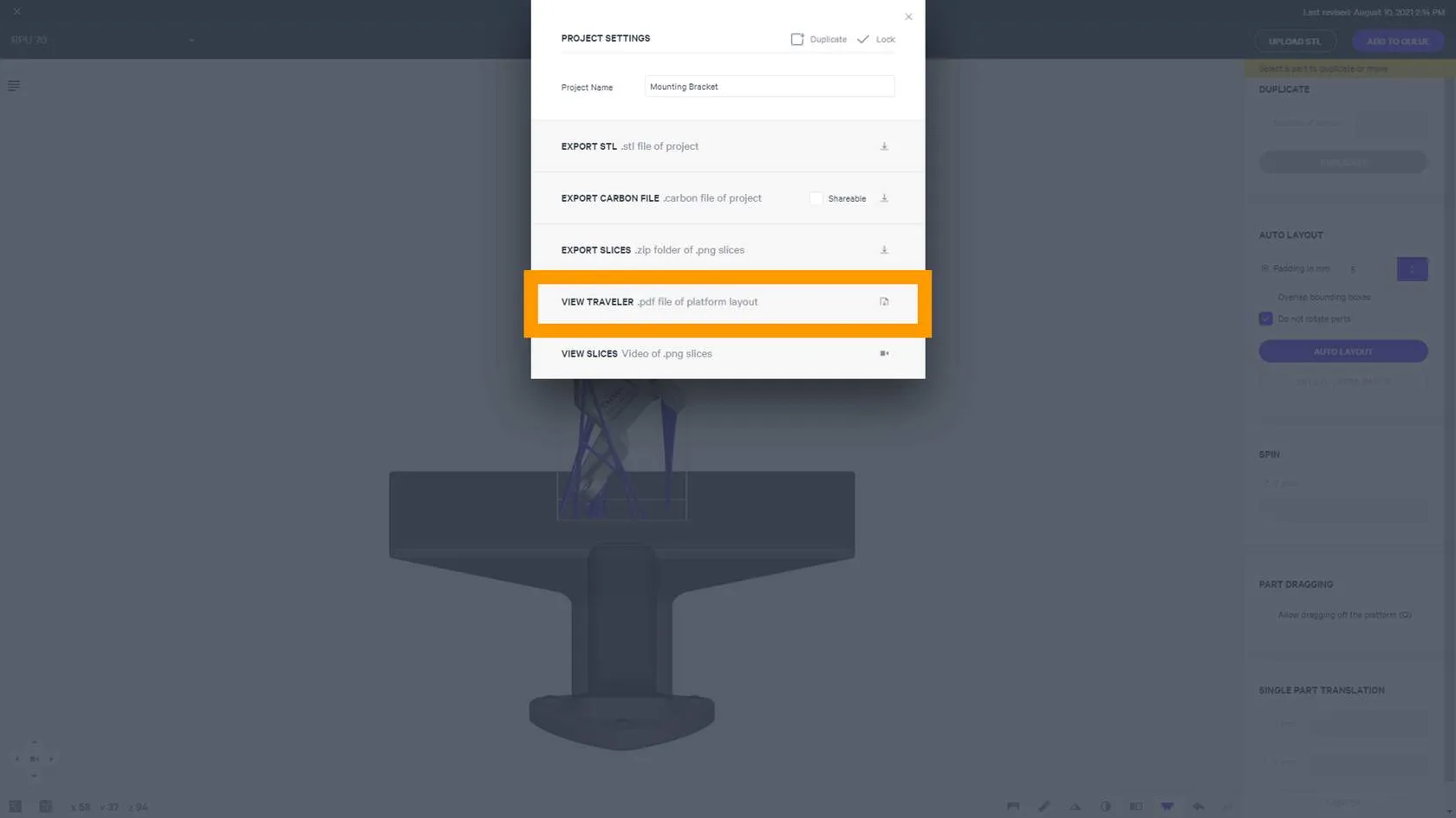 Download Traveler PDF from Project Settings