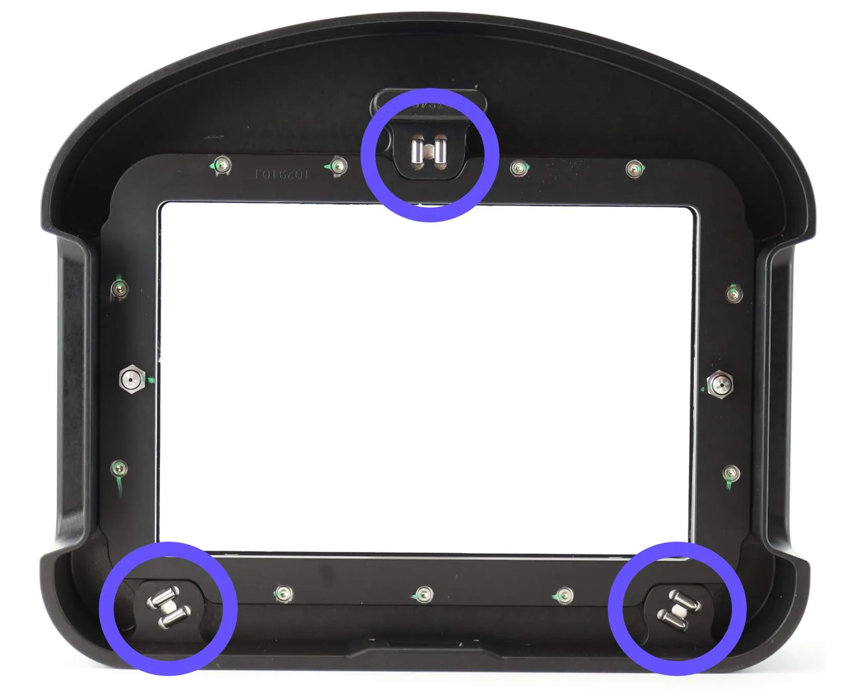 Underside of cassette with kinematic pin mounts