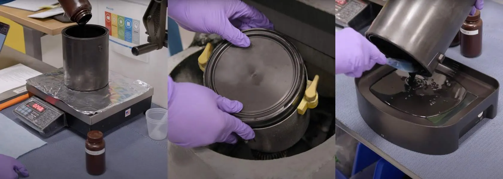 Bulk resin mixing and dispensing using a scale and vortex mixer.