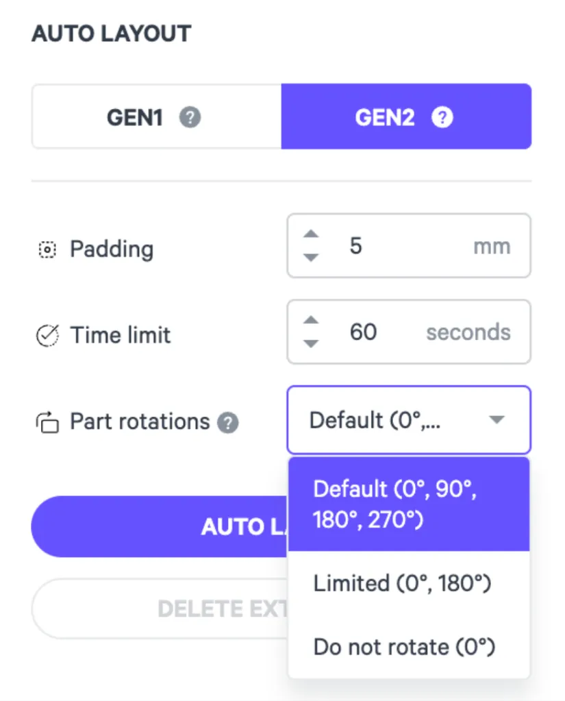 Example: Selecting allowed part rotations in Gen2 Auto Layout Example: Selecting allowed part rotations in Gen2 Auto Layout