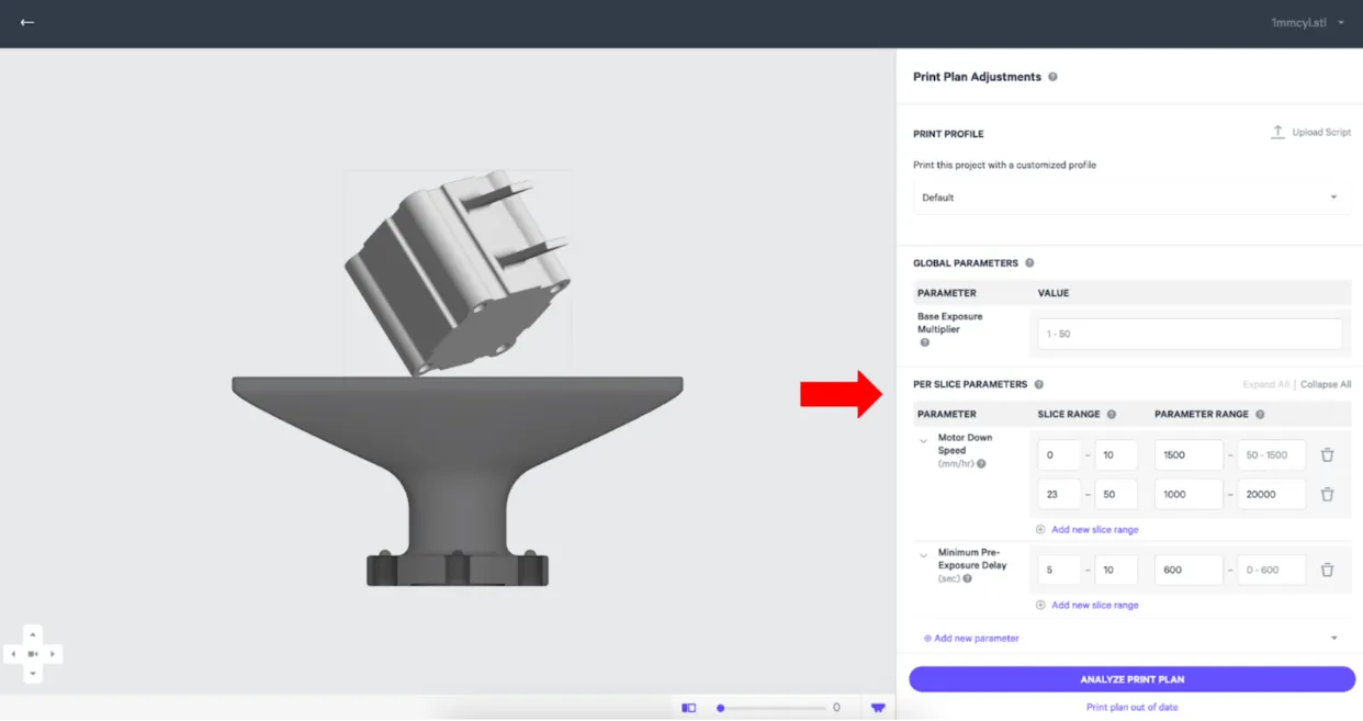 Example: Print Parameters can be easily altered for specific slice groups
