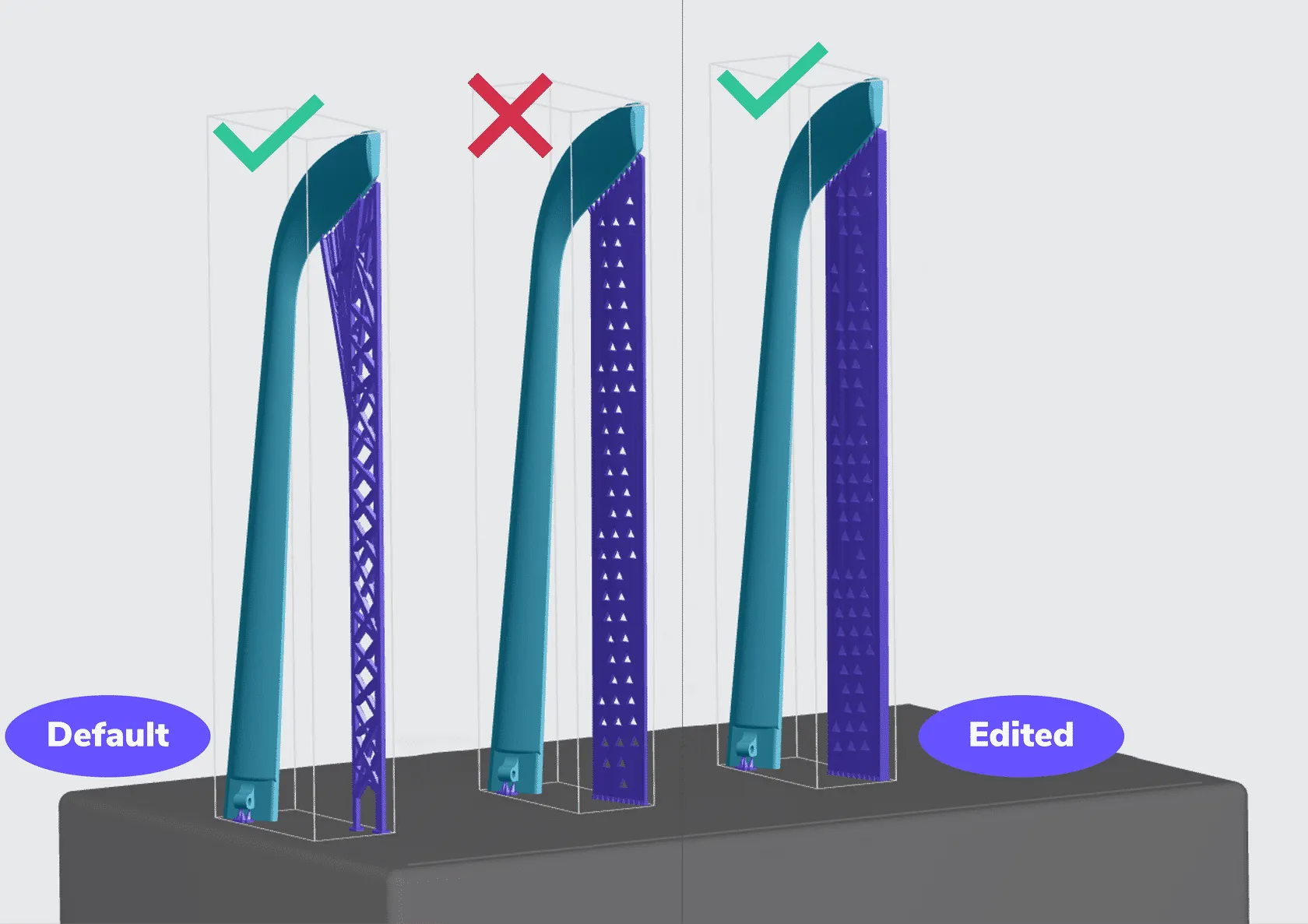 Use supports suited for tall parts Use supports suited for tall parts