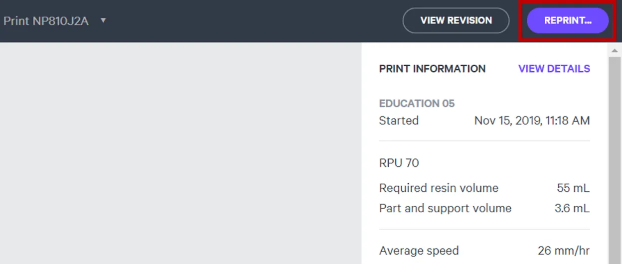 Example: Reprint button on a print record Example: Reprint button on a print record