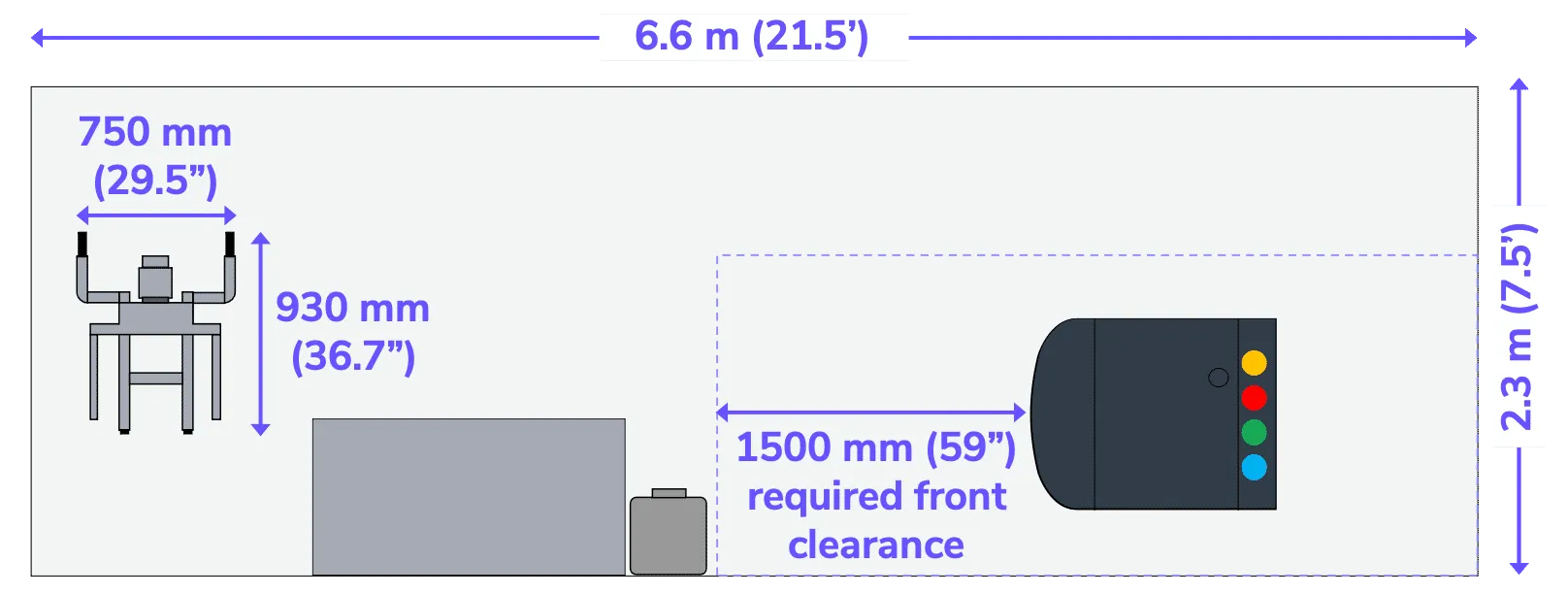 Clearances for maneuvering the cassette cart Clearances for maneuvering the cassette cart