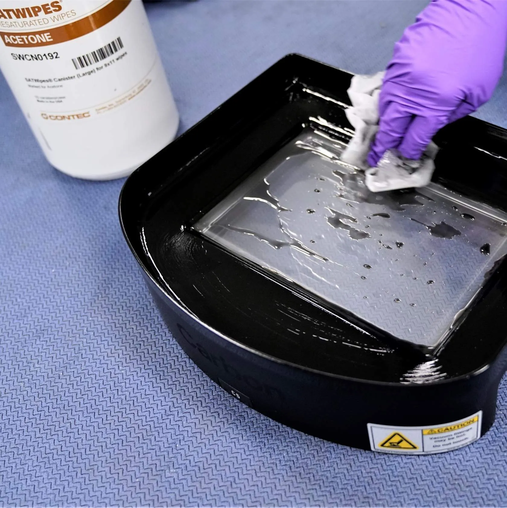Clean with acetone wipes. Clean with acetone wipes.