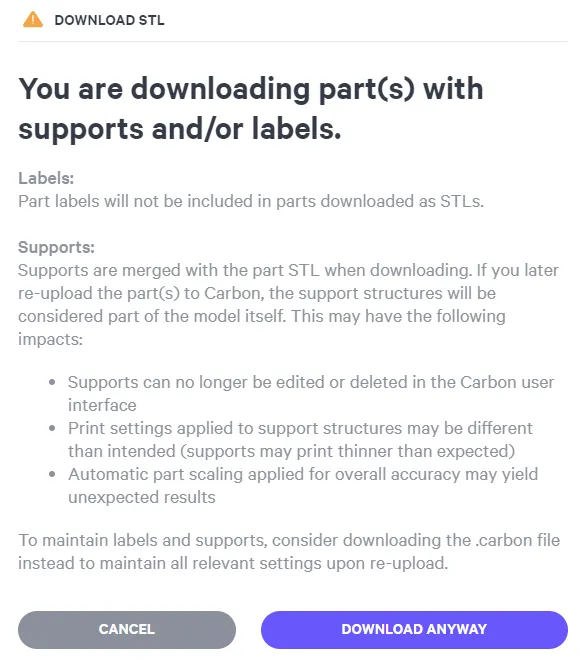 Downloading Parts Warning