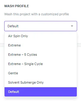 Wash profile selection in the Printer UI - Print Controls Wash profile selection in the Printer UI - Print Controls