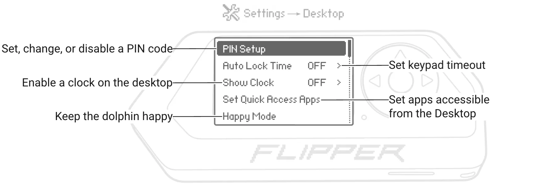 Set your quick access apps and protect your device in Desktop settings
