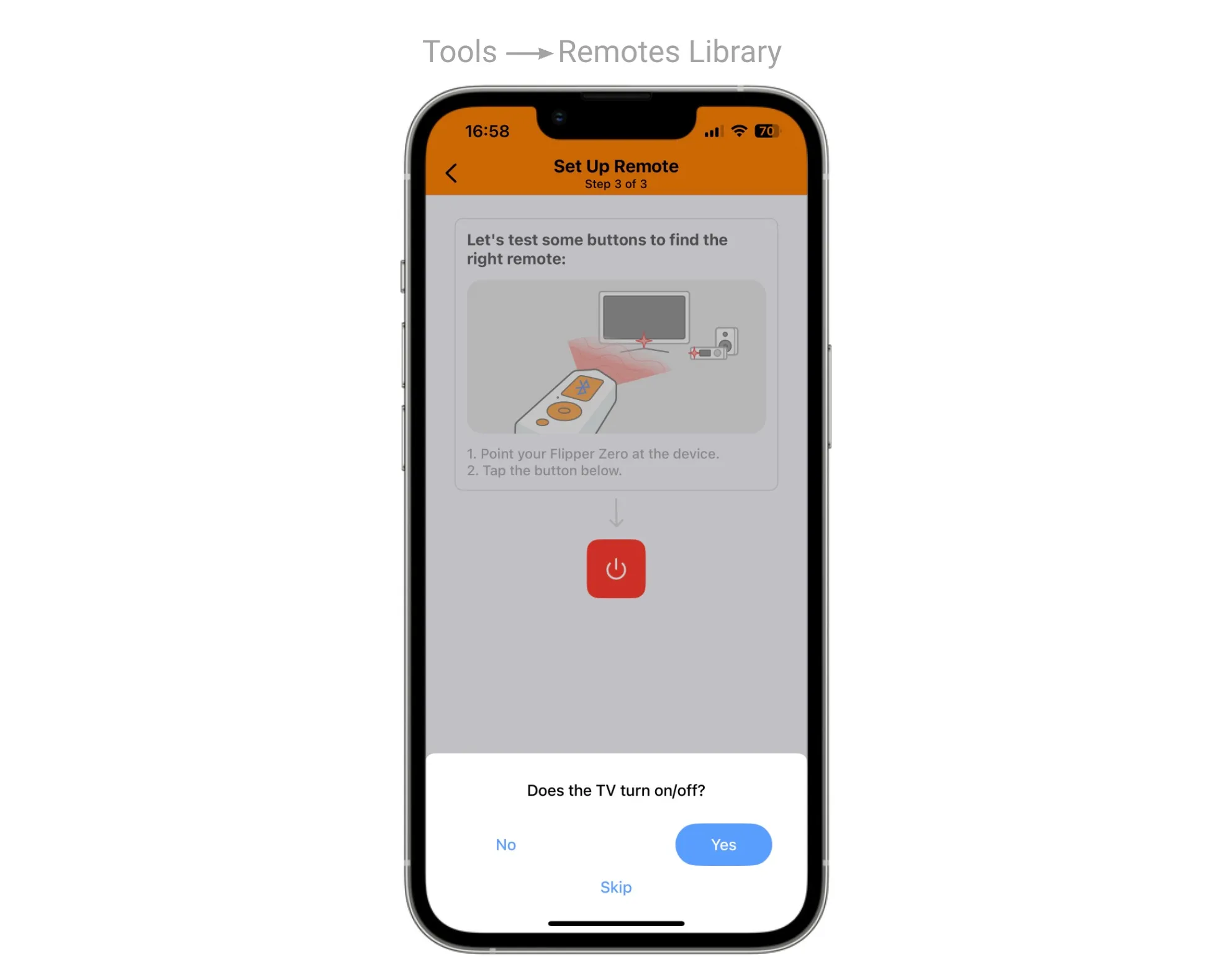 The app tests different signals to find the right remote