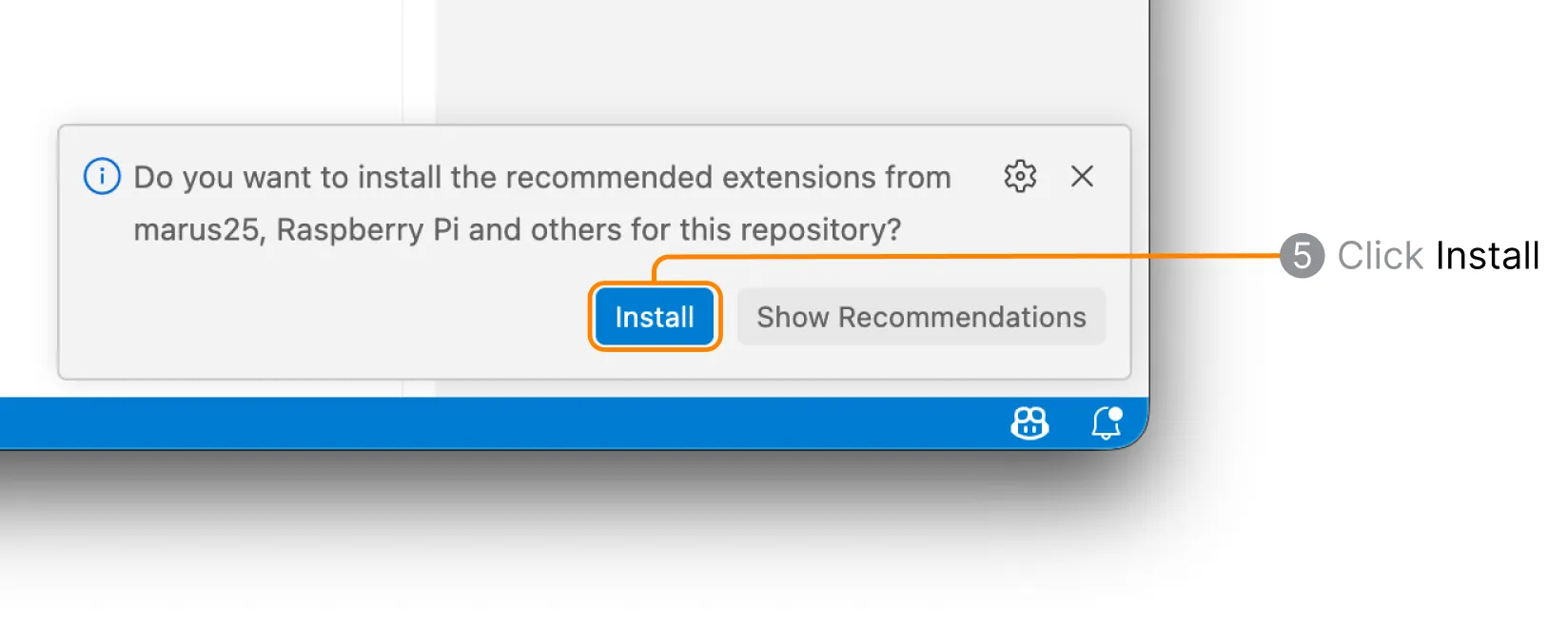 VS Code prompt to install recommended extensions