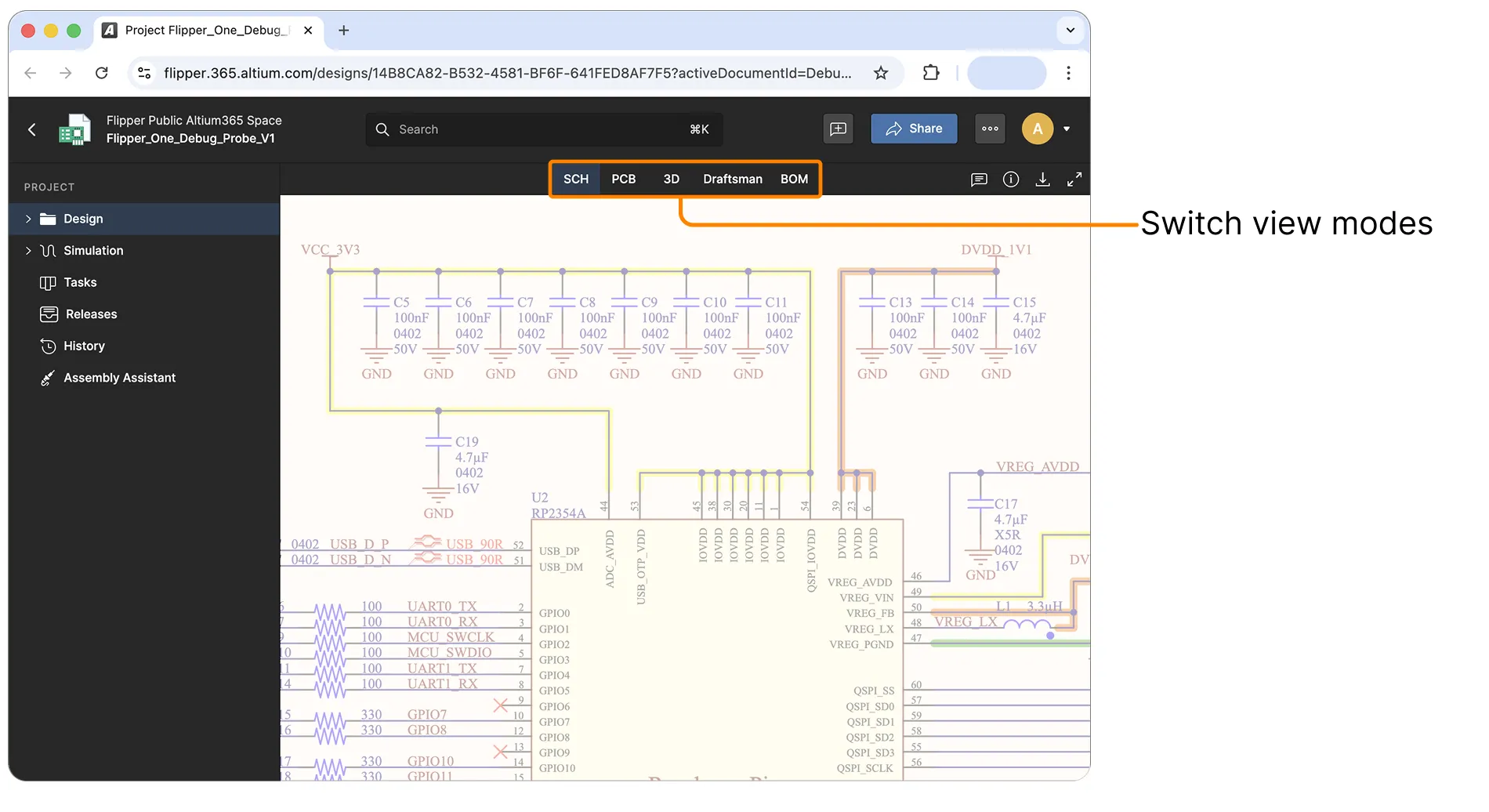 Altium 365 open project — schematic view