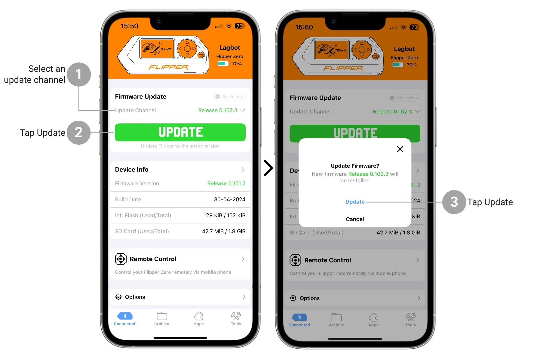 You can update your Flipper Zero via Flipper Mobile App