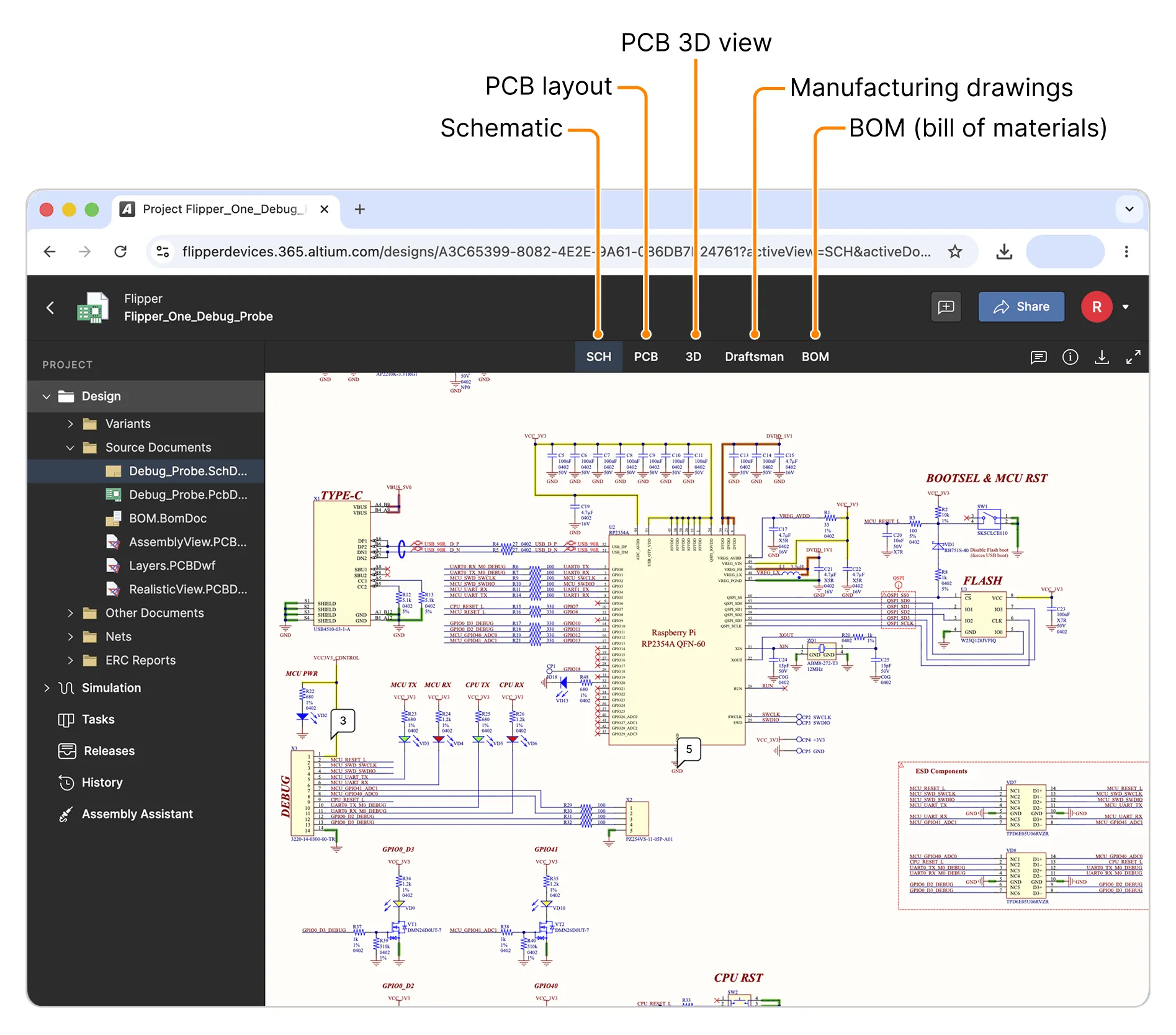 Viewing the Debug Probe project in Altium 365 Viewing the Debug Probe project in Altium 365