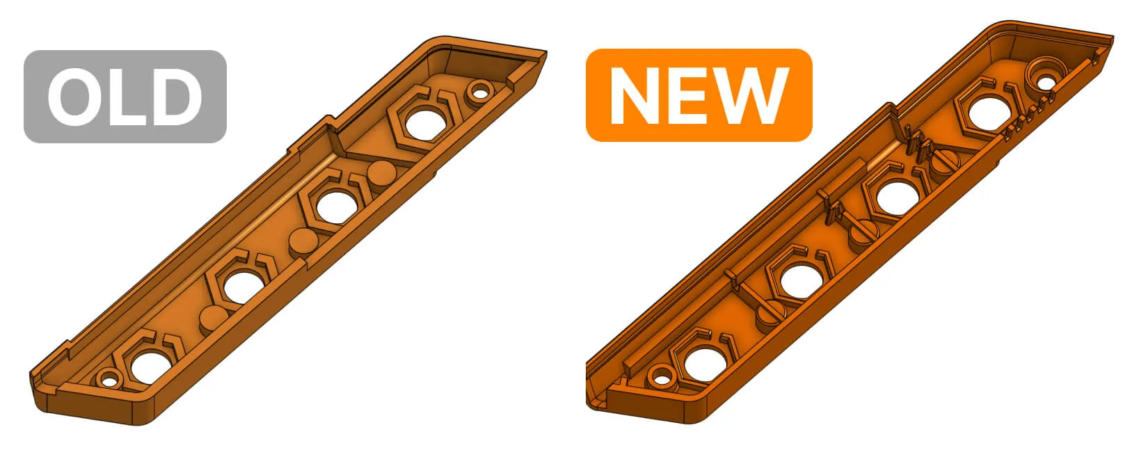 3D model of the antenna rail's underside showing the new cable management channels