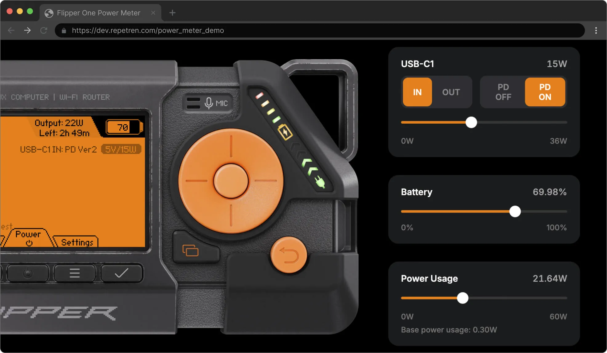 Power Meter emulator UI in the browser