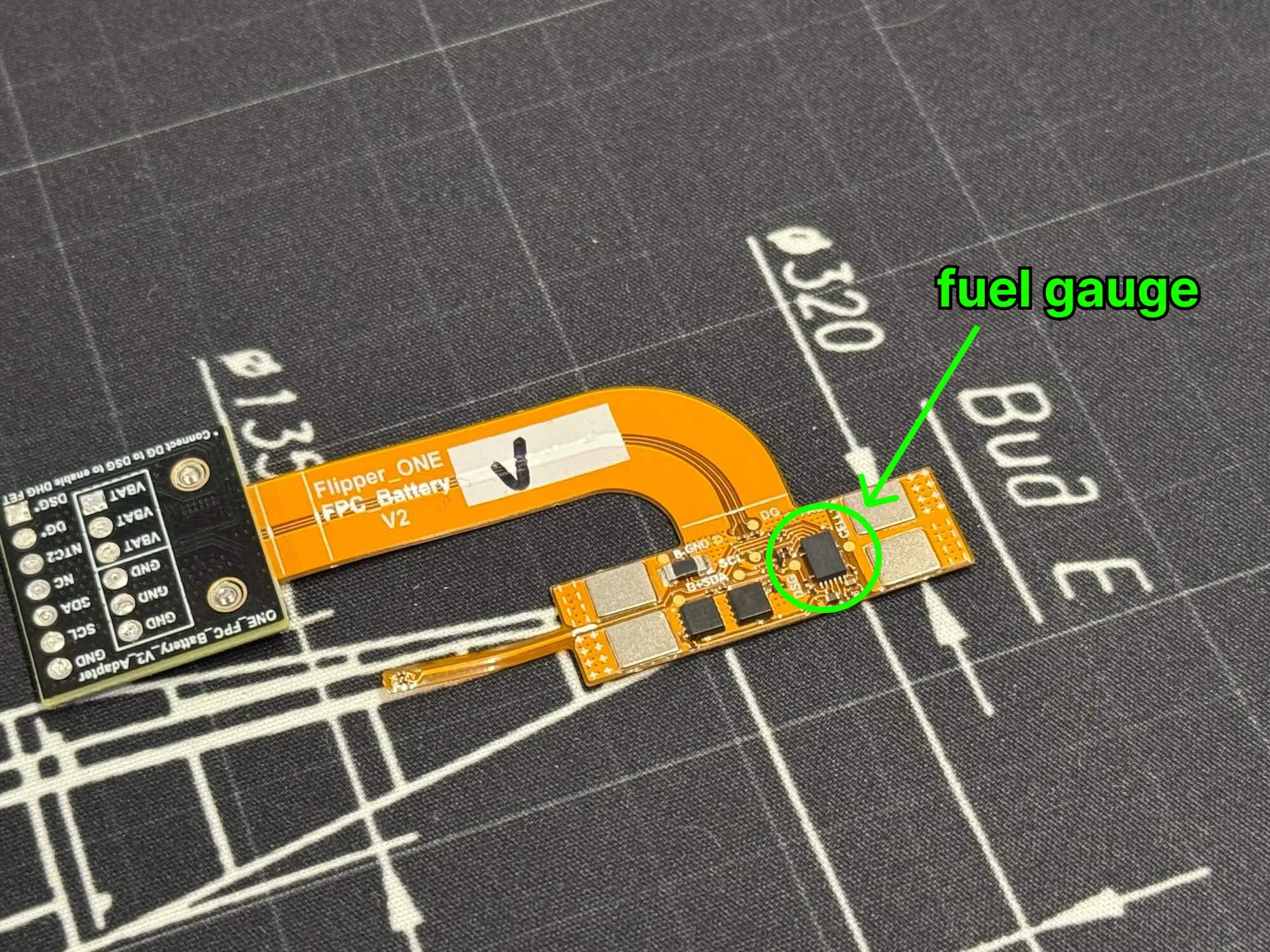Flipper One's battery FPC and fuel-gauge adapter board