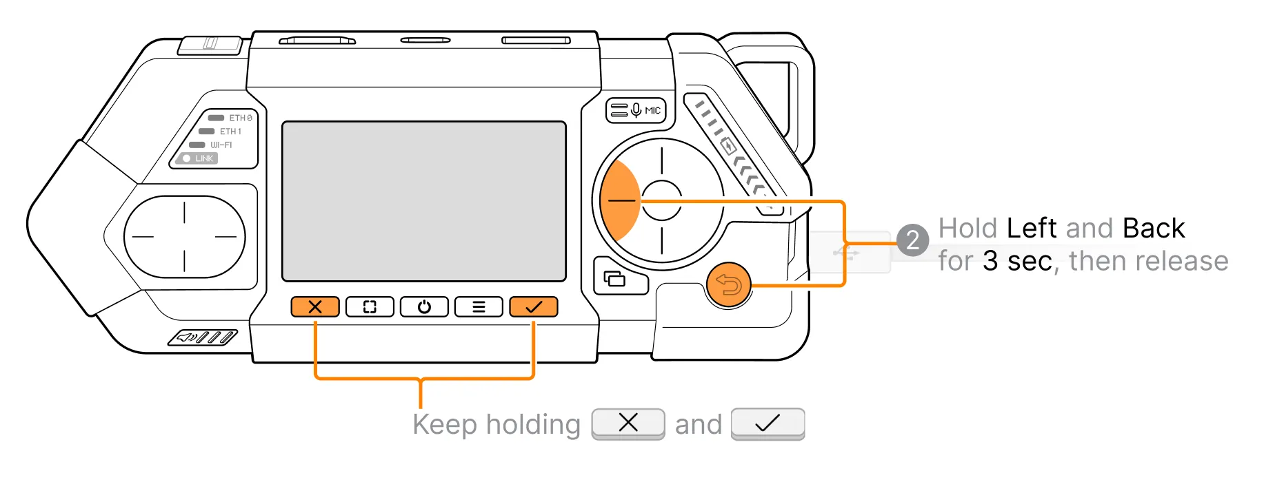 BOOTSEL step 2: hold Left and Back buttons