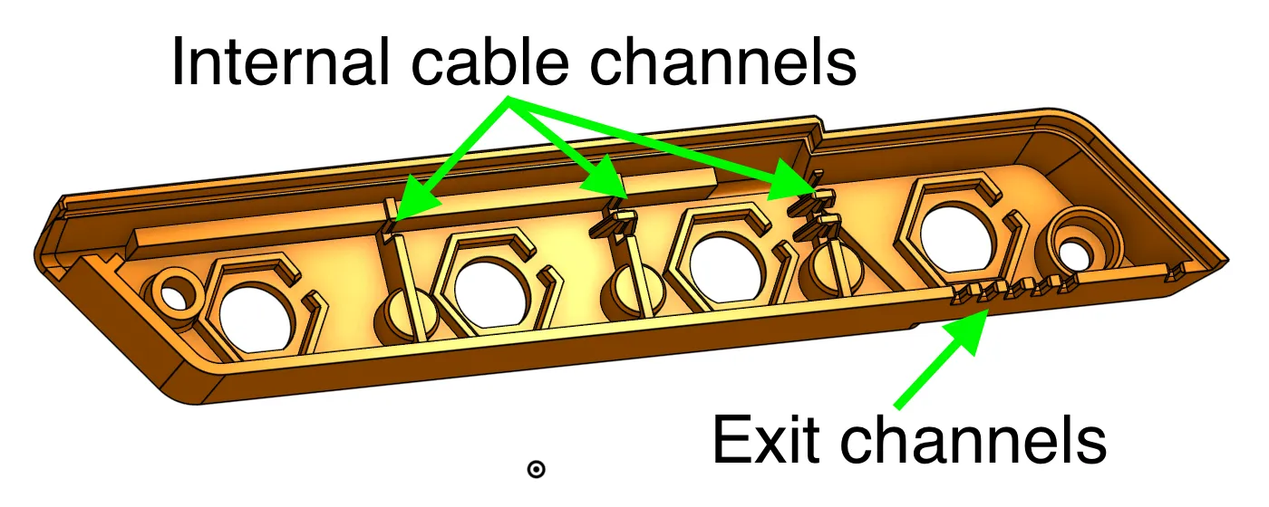 3D model of the antenna rail's underside showing the new cable management channels