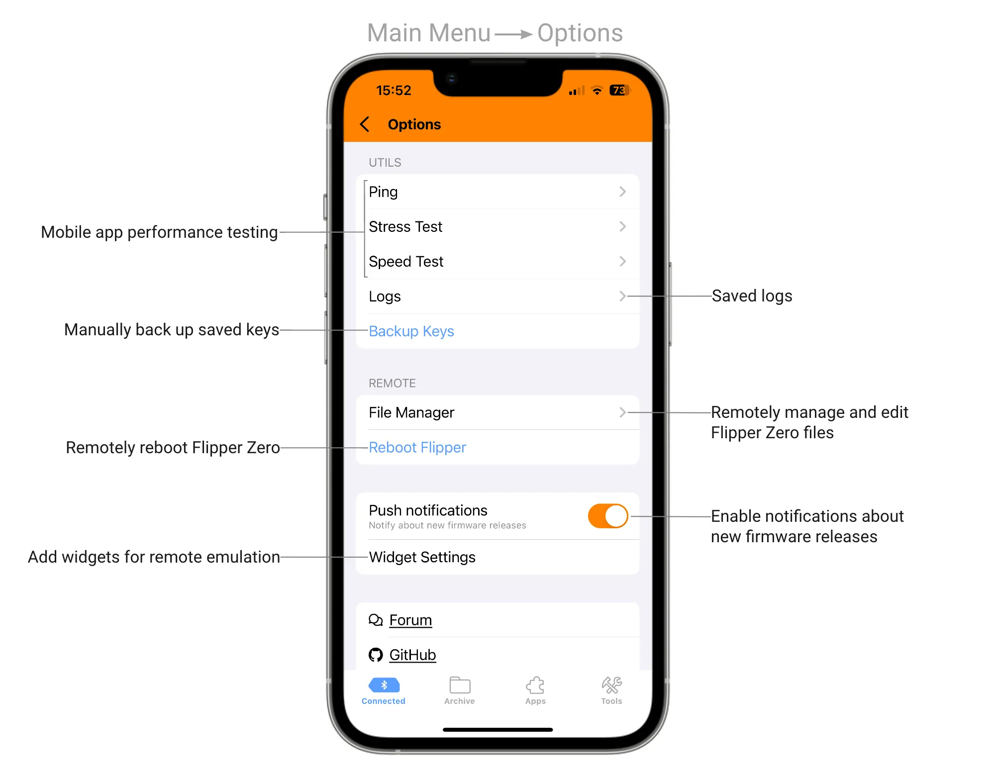 Options on iOS