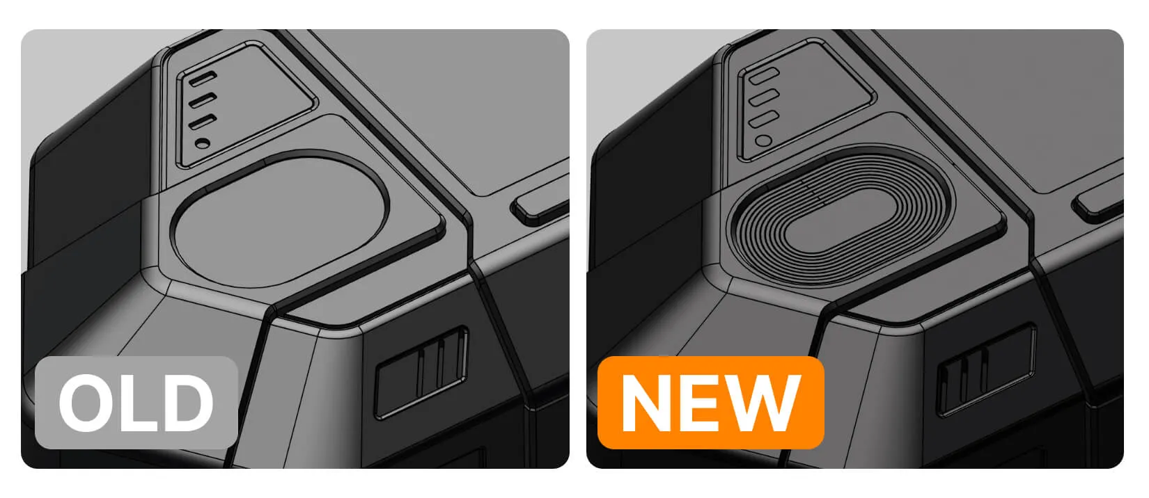 Close-up 3D render of the touchpad with the newly added concentric circle texture