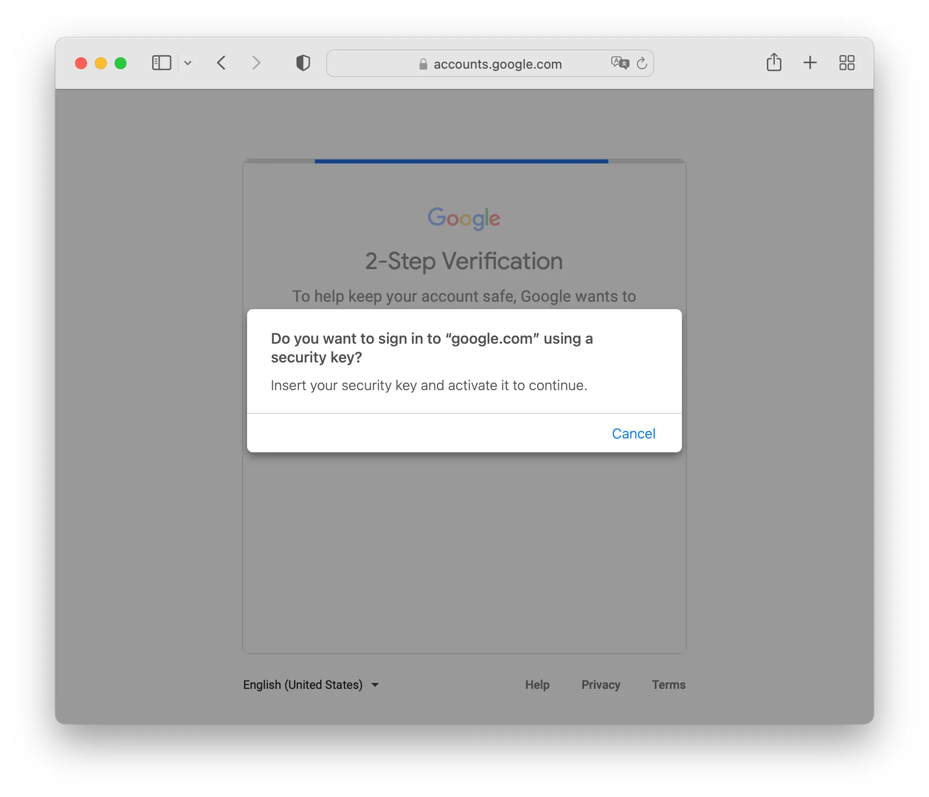 An example of Google verification 2nd step message