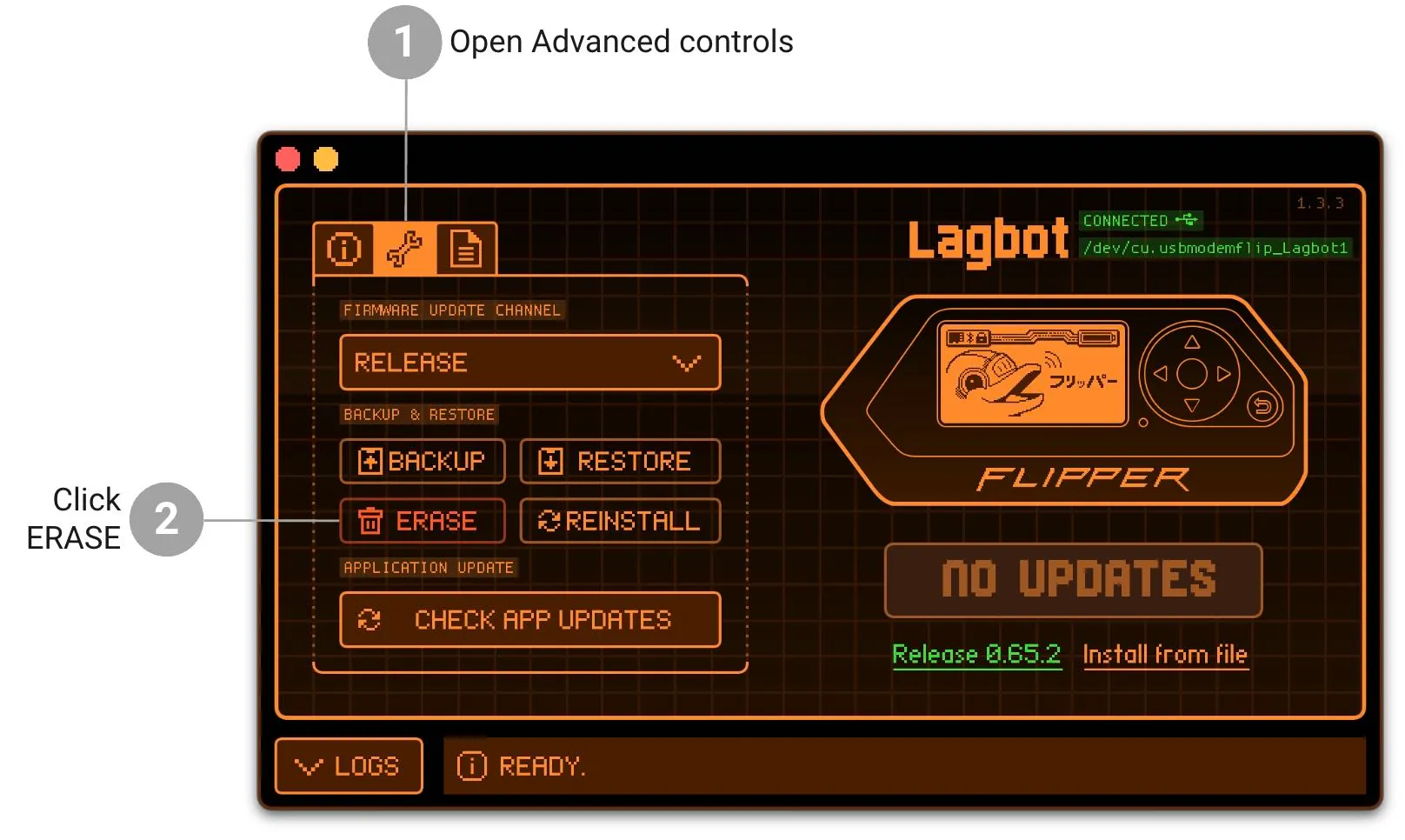 Reset the device to factory reset via qFlipper Reset the device to factory reset via qFlipper
