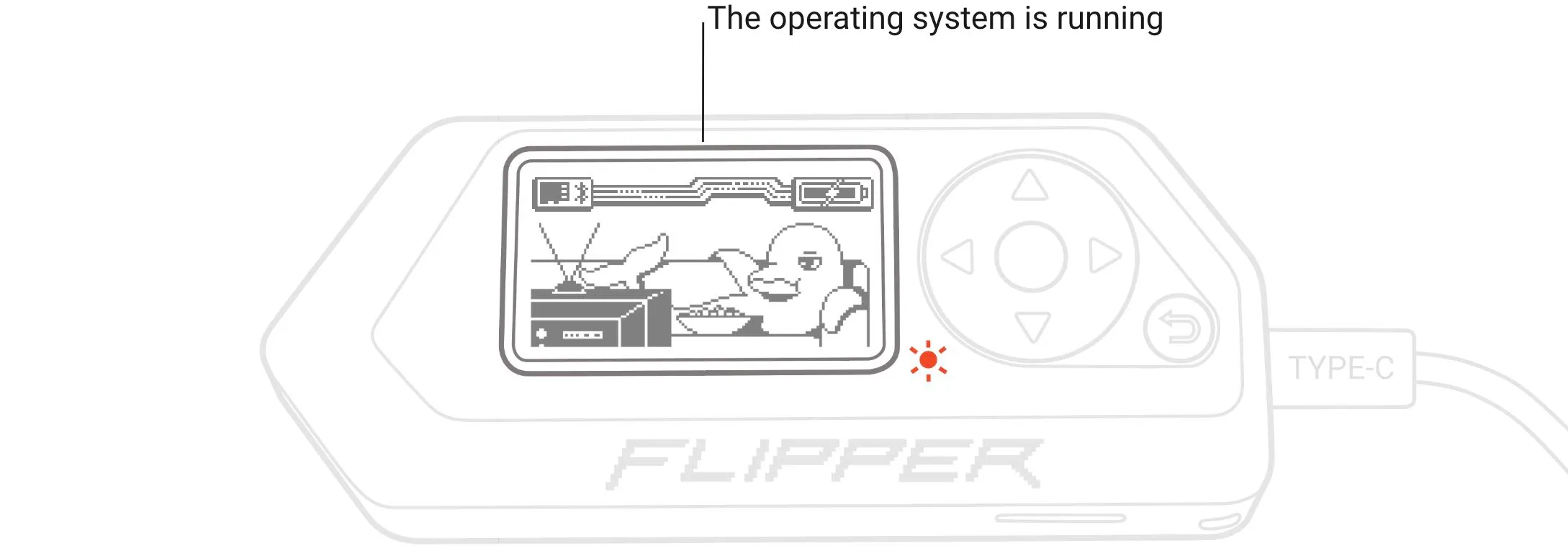 The Flipper Zero with the active operating system