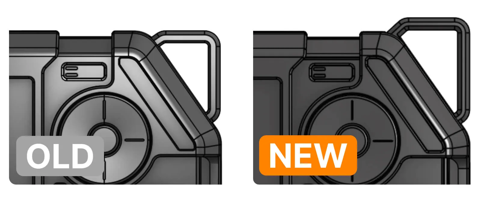 3D model of Flipper One's top-right corner showing the enlarged cable loop next to the d-pad