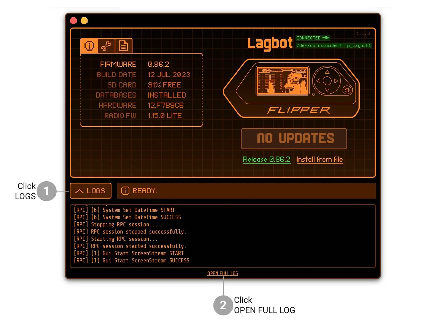 You can get full qFlipper logs in the application
