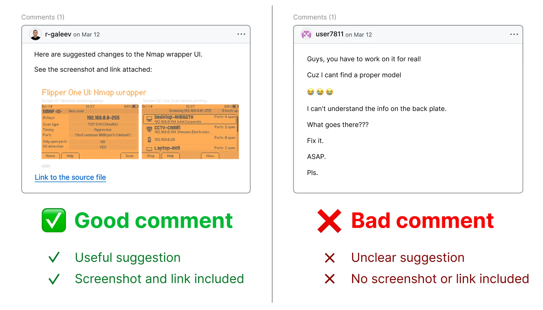 Good vs bad comment example