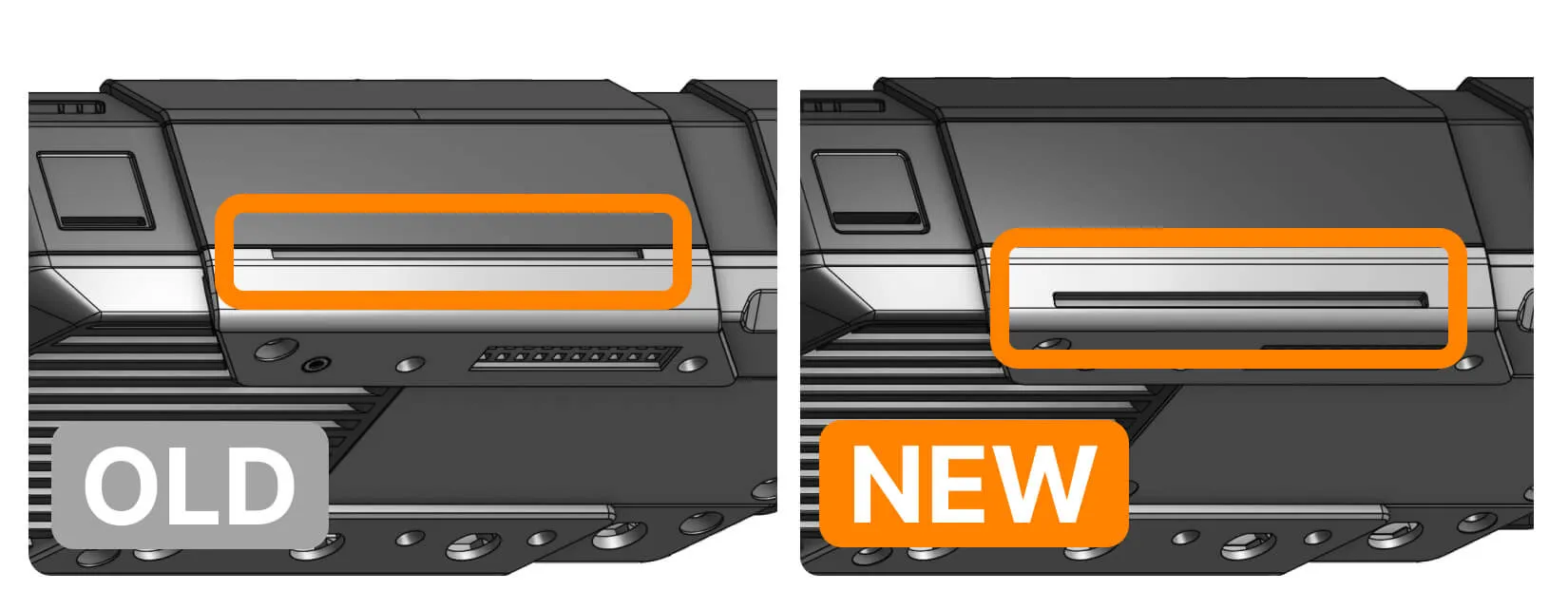 3D model of Flipper One's back cover corner with the relocated snap-fit notch highlighted in green