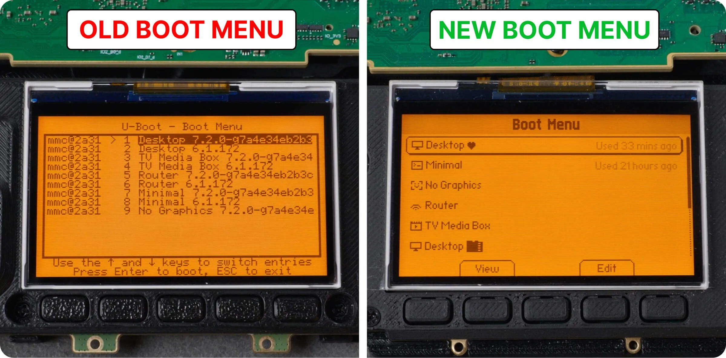 Old vs new boot menu