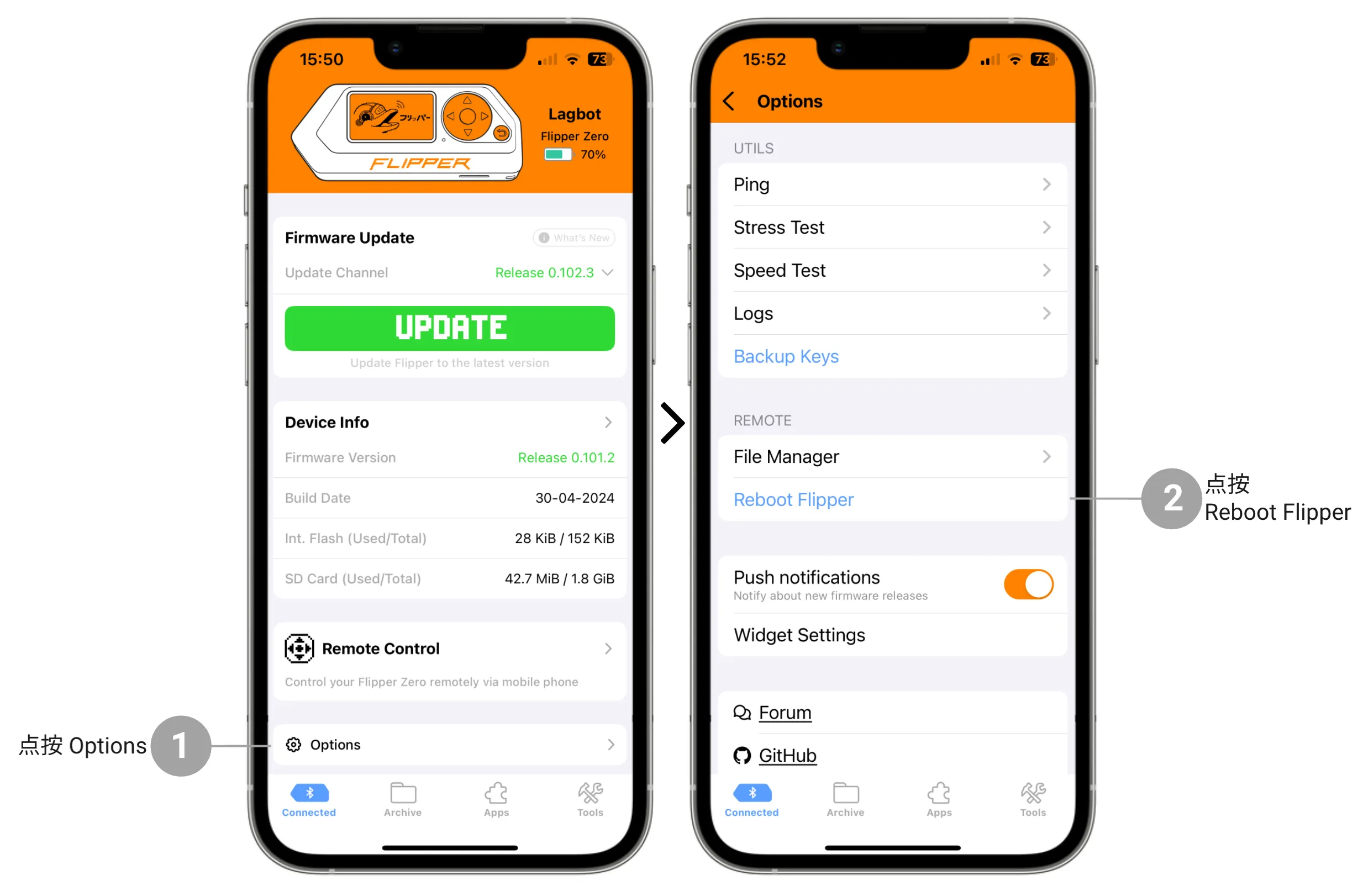 通过 Flipper Mobile App 远程重启 Flipper Zero 通过 Flipper Mobile App 远程重启 Flipper Zero