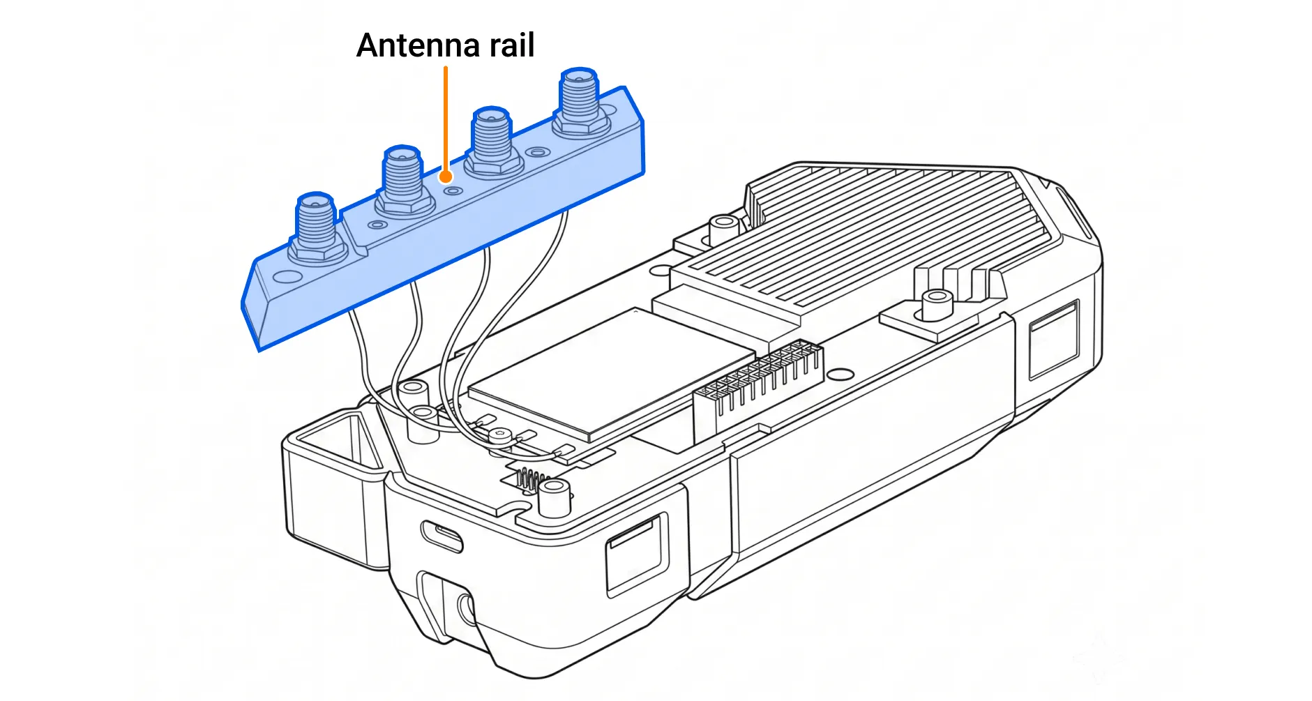Antenna rail with 4 SMA pigtails on the back of Flipper One