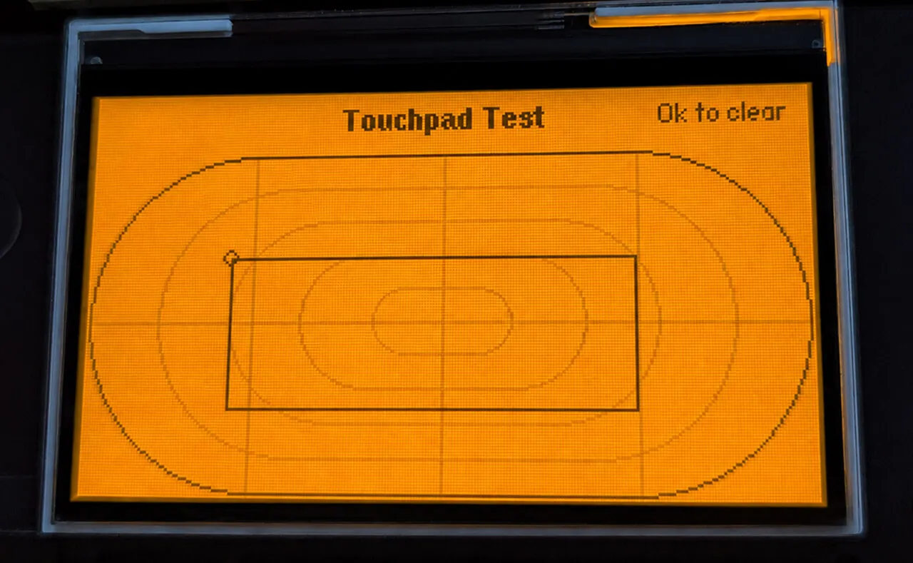 Flipper One's touchpad test screen showing a rectangle traced entirely by injected touch events