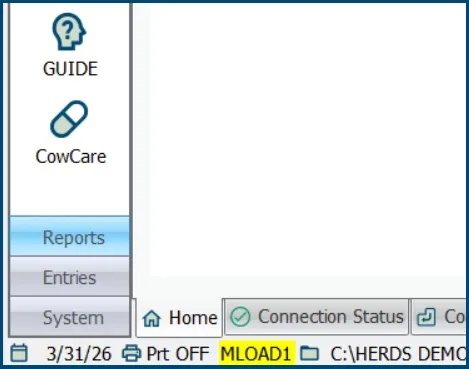 Milking one (MLOAD1) is held and DairyComp has not loaded milk weights. Milking one (MLOAD1) is held and DairyComp has not loaded milk weights.